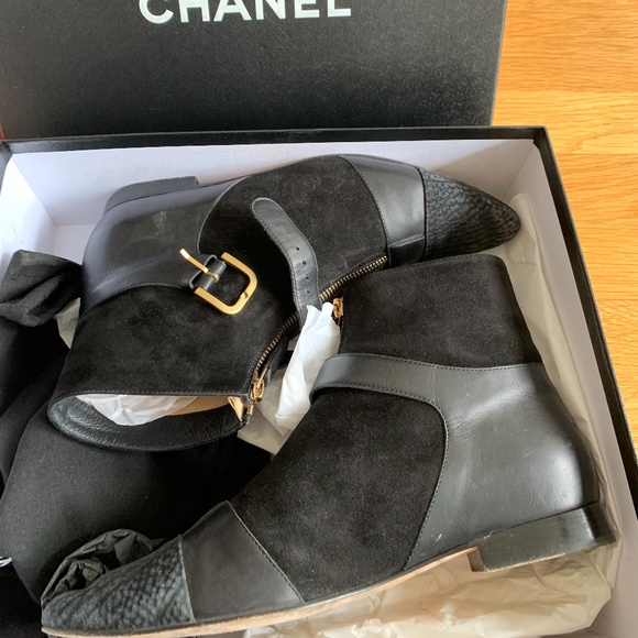 Chanel Pointed Multi Material Zip & Buckle Bootie - Picture 2 of 9